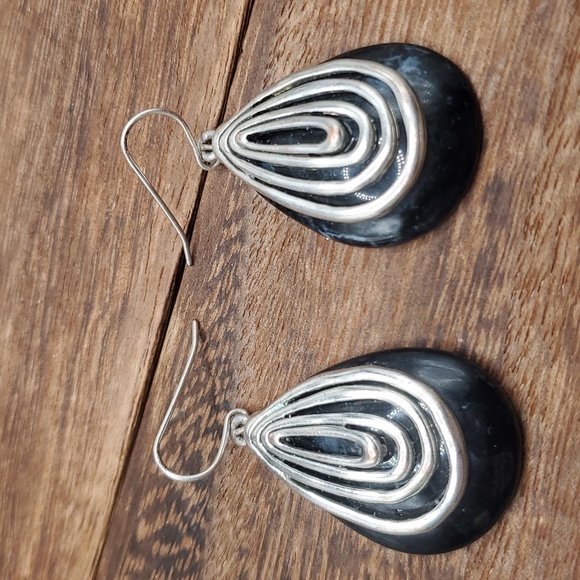 Sterling onyx teardrop earrings native E637 - Picture 1 of 2